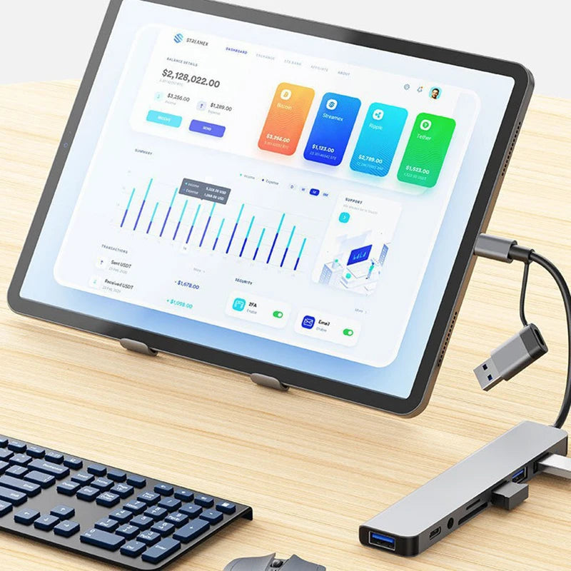 Multifunctional 8-in-2 USB-C Hub for Laptops, Tablets, and Smartphones