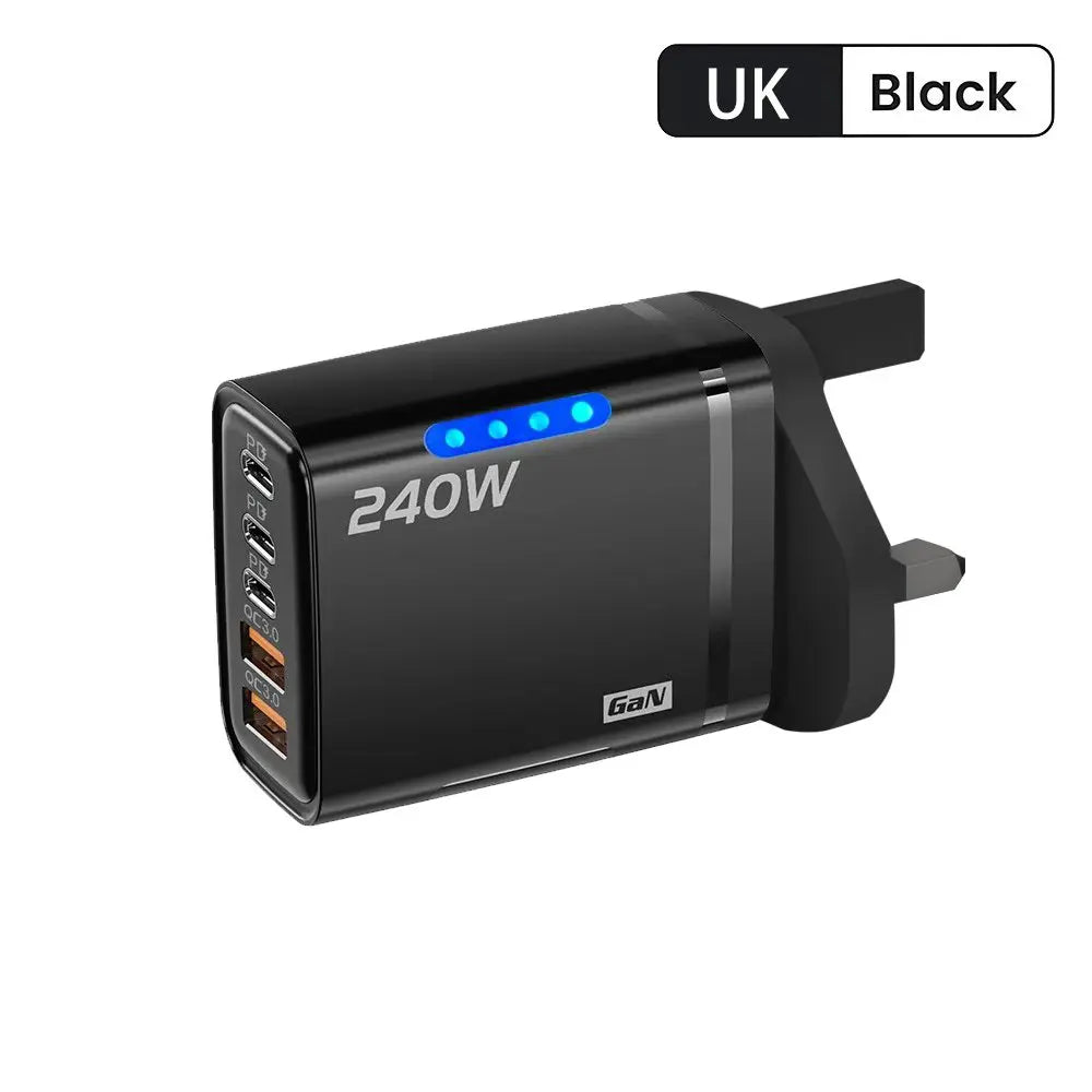 240W GaN 5-Port Fast USB Charger – Multi-Port Wall Adapter for iPhone, Samsung, Xiaomi & More