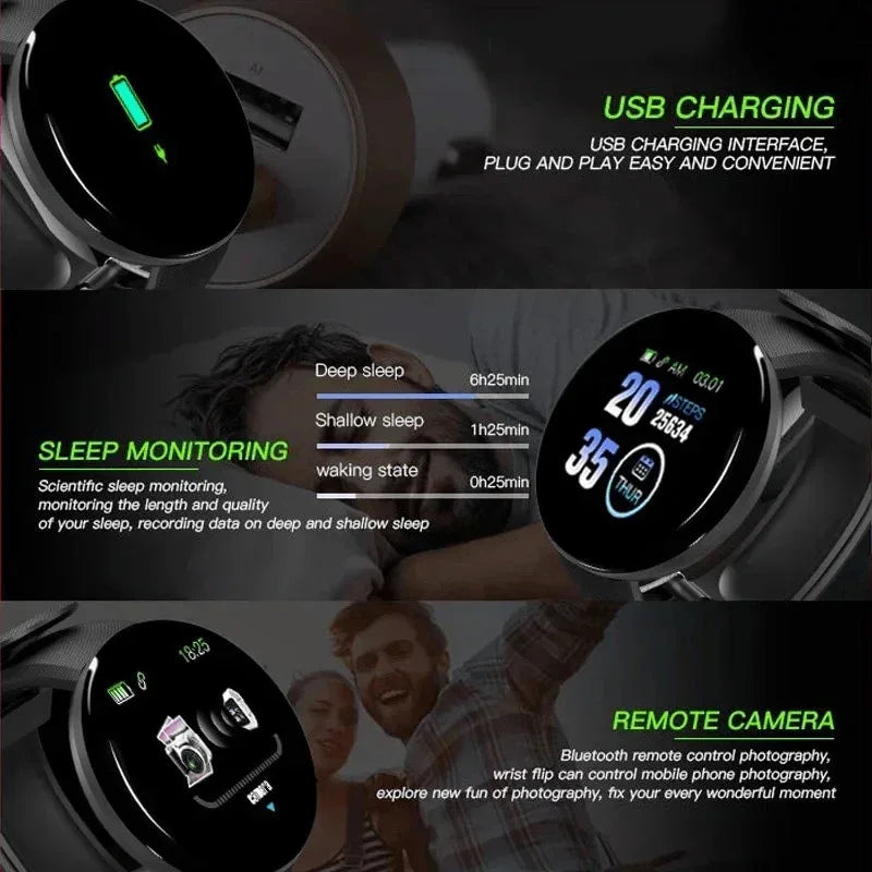 D18 Smart Watch Circular Color Screen Multiple Sports Modes Call Information Reminder Photo Taking Music Smart Bracelet Gift New