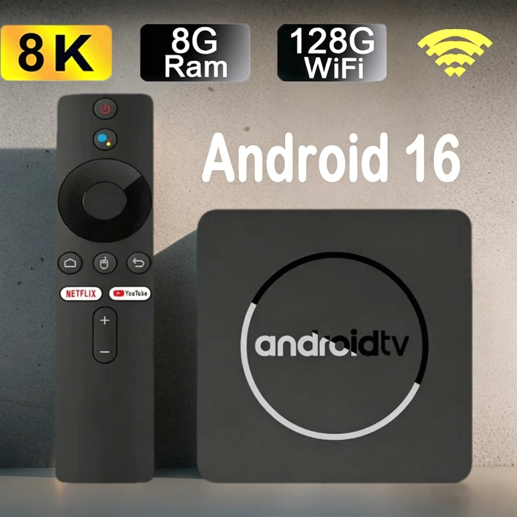 Q10 Android 16 TV Box – 8K HDR10+, Dual WiFi, Bluetooth 5.0 & Voice Control