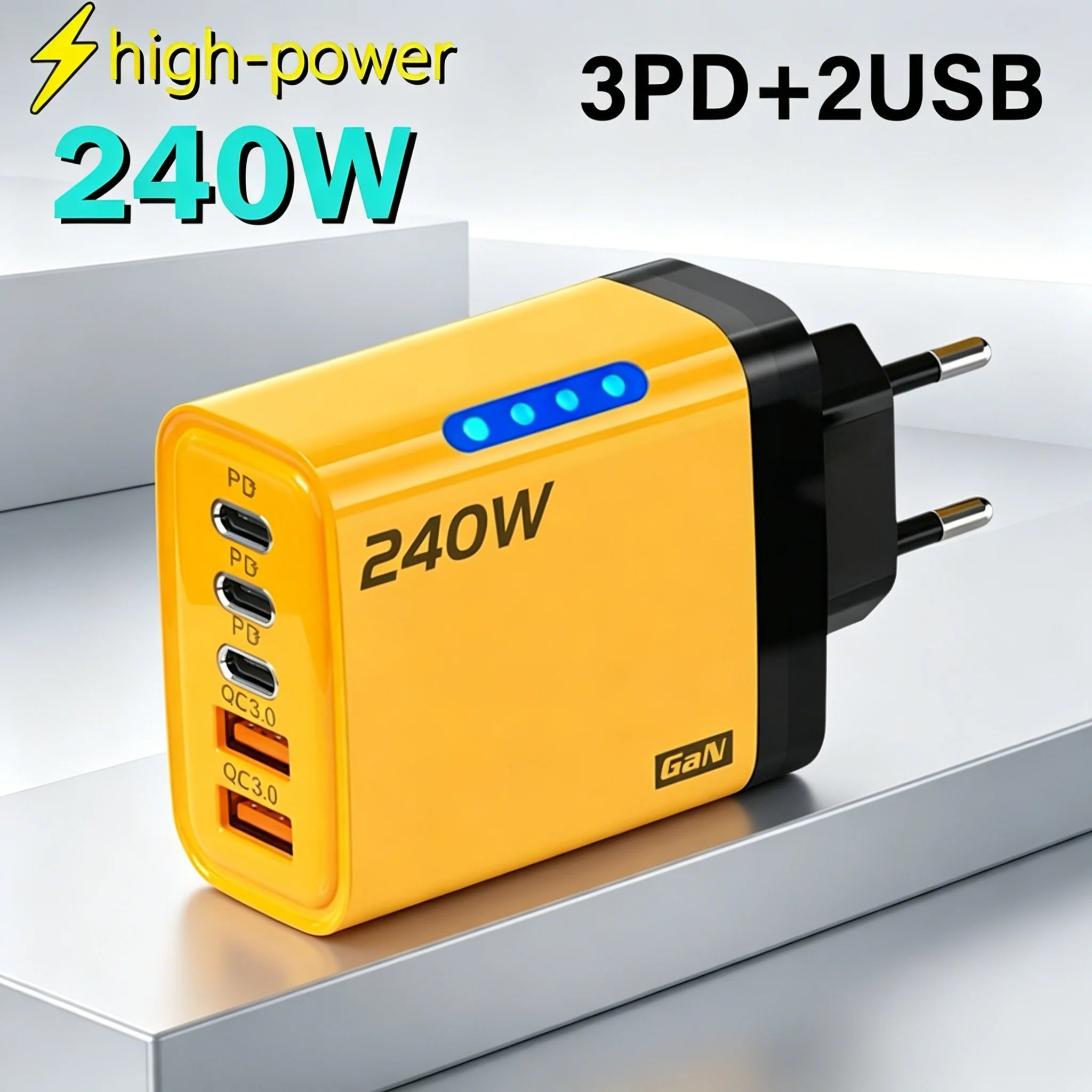 240W GaN 5-Port Fast USB Charger – Multi-Port Wall Adapter for iPhone, Samsung, Xiaomi & More