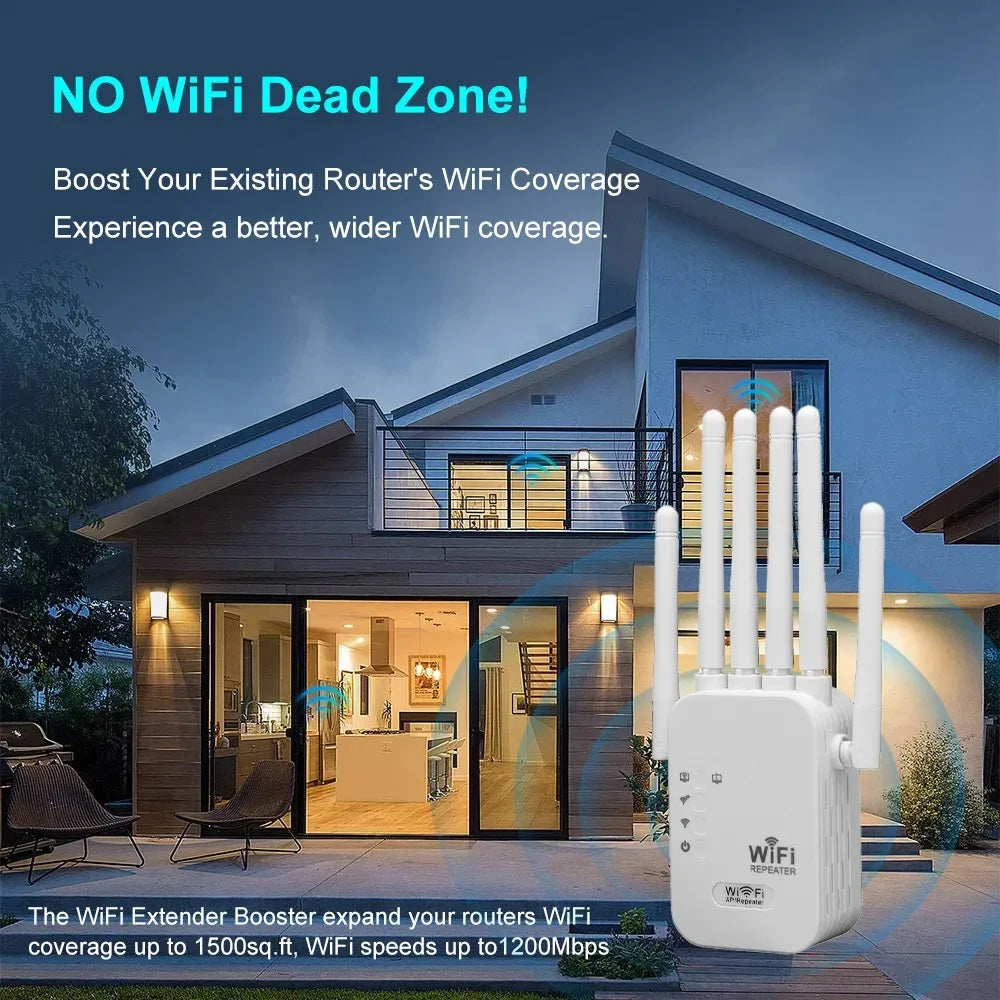 1200Mbps Dual-Band WiFi Range Extender – 2.4GHz & 5GHz Wireless Signal Booster