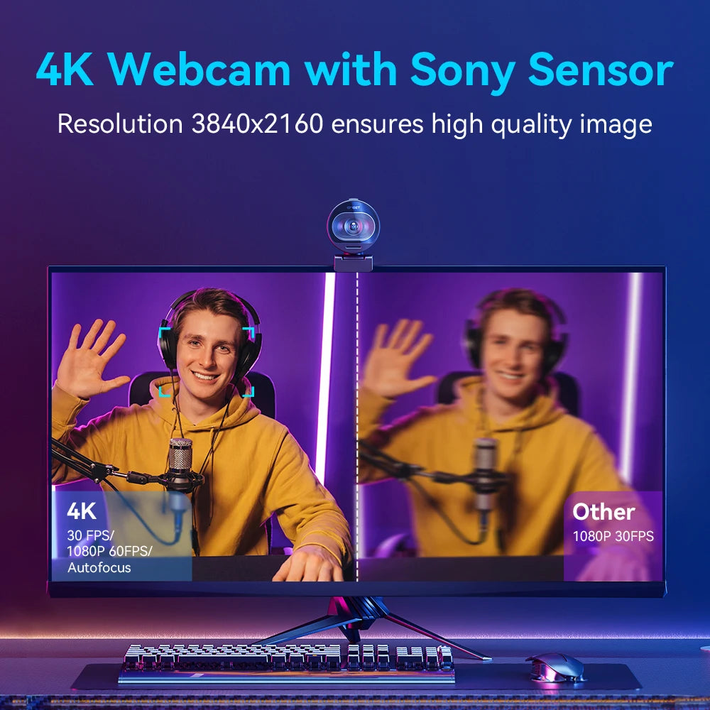 Webcam 4K Streaming Web Camera 1080P 60FPS USB