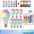 20W RGB LED Light Bulb – Dimmable Color-Changing Lamp with 24-Key Remote Control