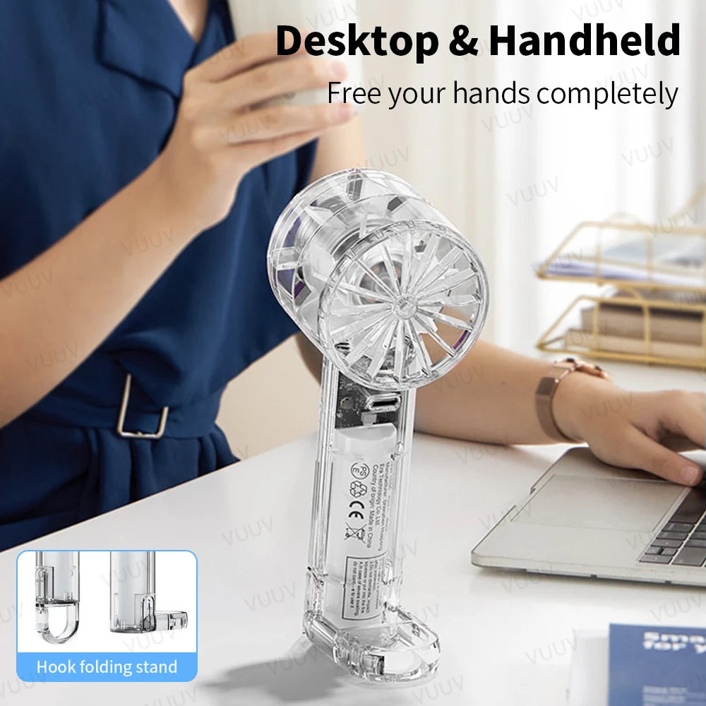 VUUV Portable High Speed Cooling Handheld Fan 2000mAh Rechargeable 100 Wind Speeds Adjustable Mini Foldable Air Fan