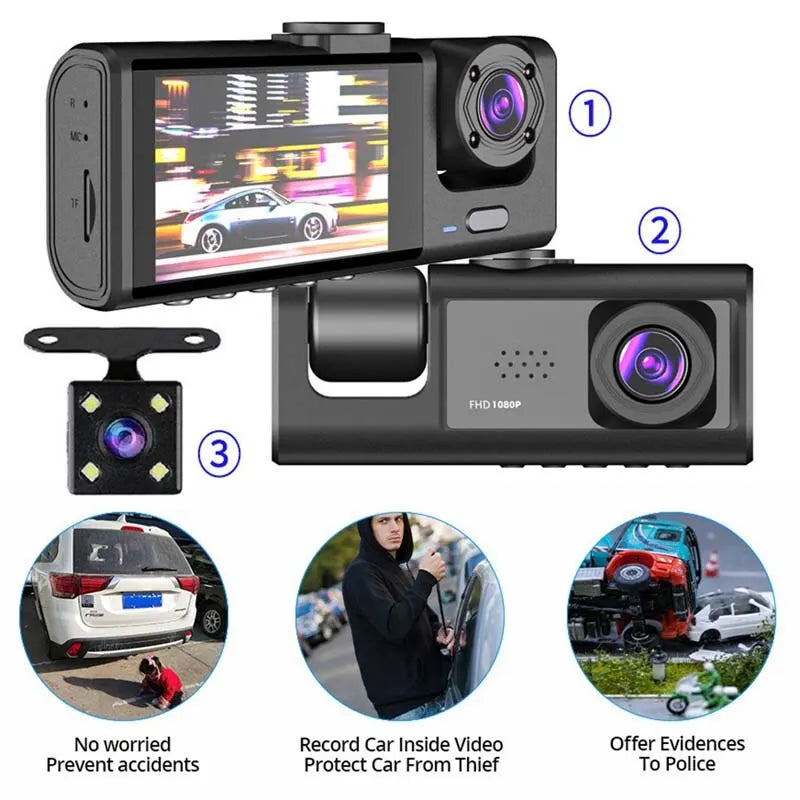 1080P Dual Dash Cam – Front & Interior Car Camera with IR Night Vision, Loop Recording & Wide-Angle Lens