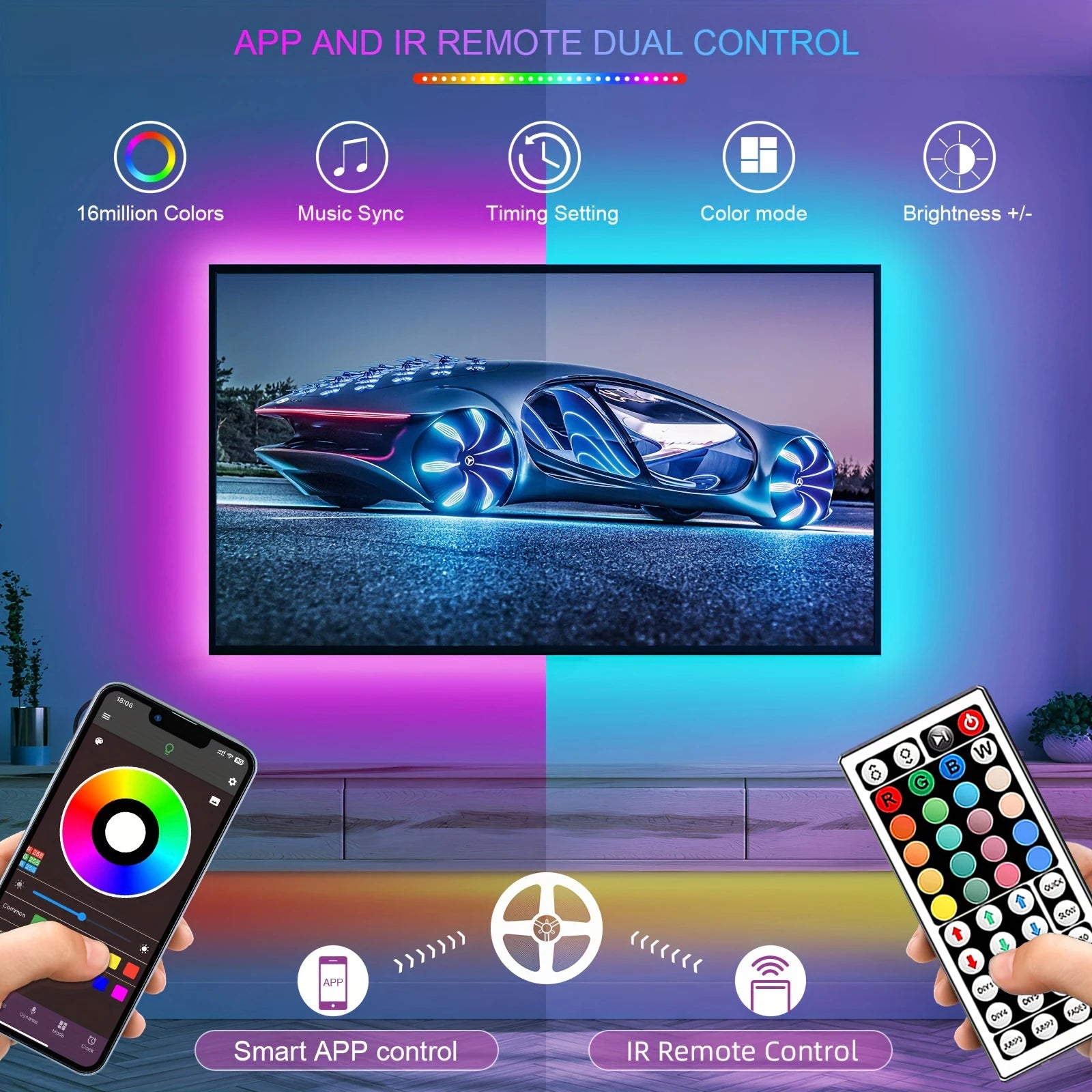 RGB LED Strip Lights – 5M/10M/20M/30M Flexible Light Strip with APP Control for Room Decoration