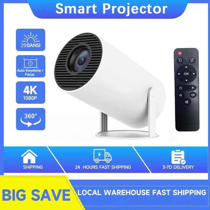 HY300 Smart Portable Projector – 4K Support, Android 11, WiFi 6 & Bluetooth 5.0