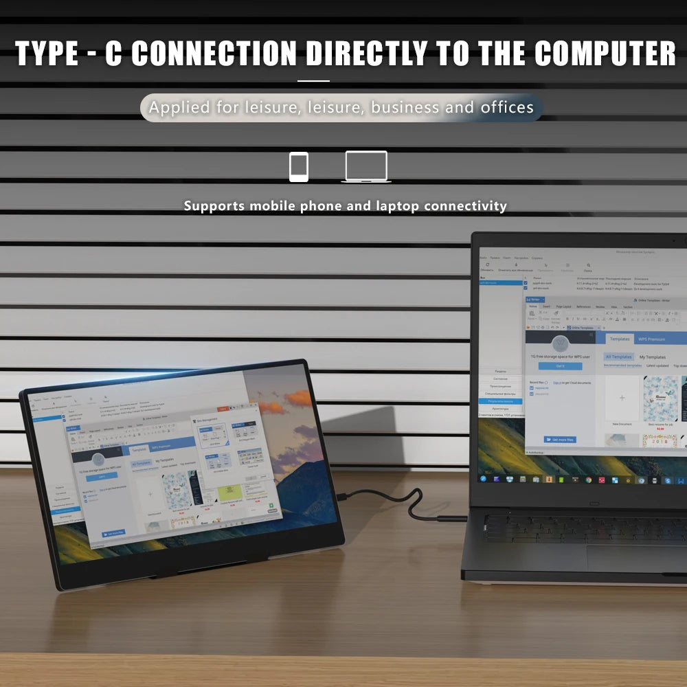 MUCAI 14" Portable Monitor – 60Hz HD USB-C & Mini HDMI External Display