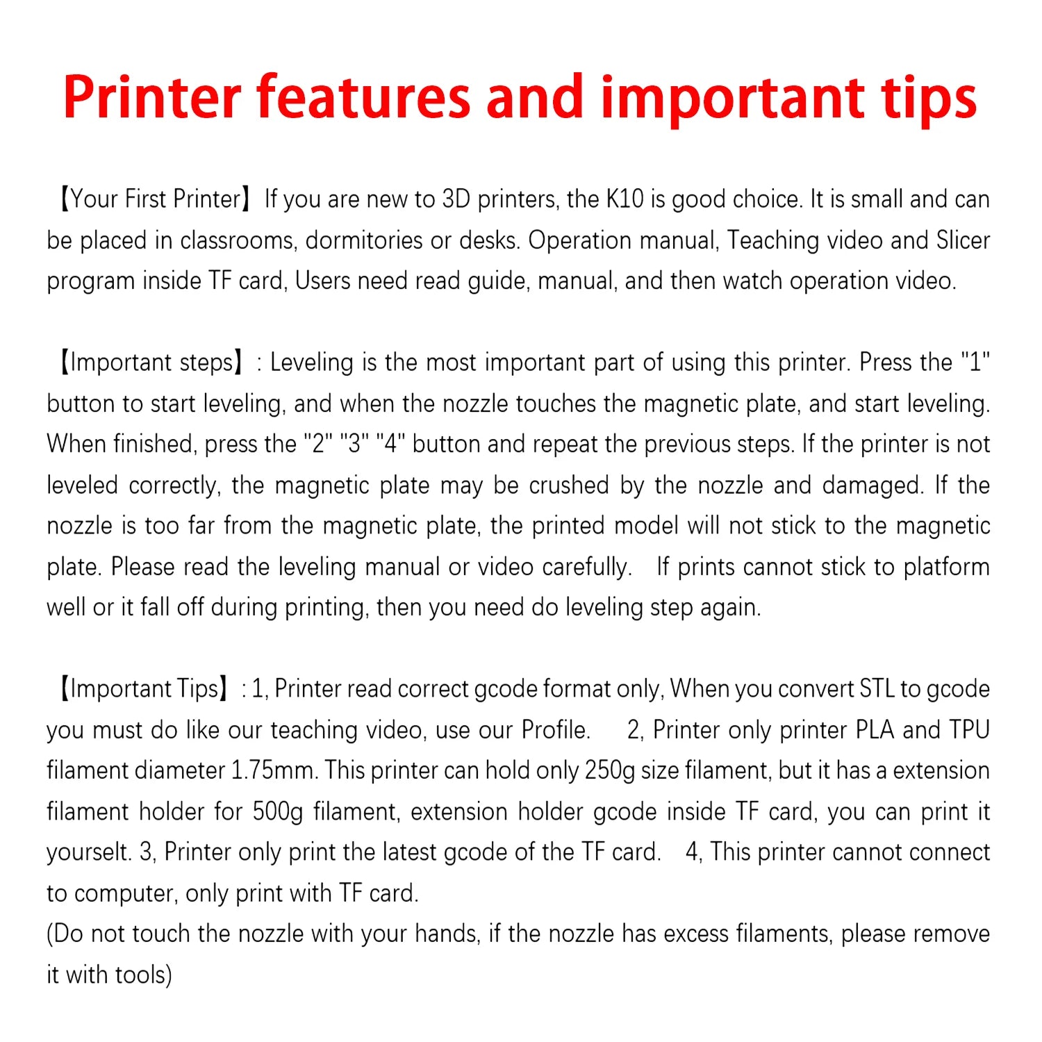 EasyThreed Entry-Level 3D Printer – Compatible with PLA & TPU 1.75mm Filament, Includes Power Adapter