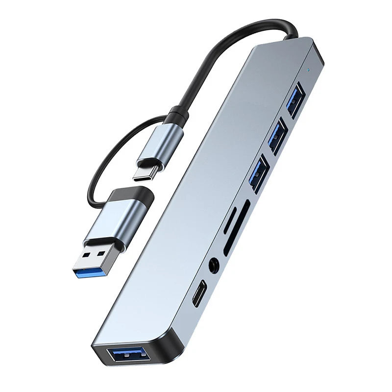 Multifunctional 8-in-2 USB-C Hub for Laptops, Tablets, and Smartphones