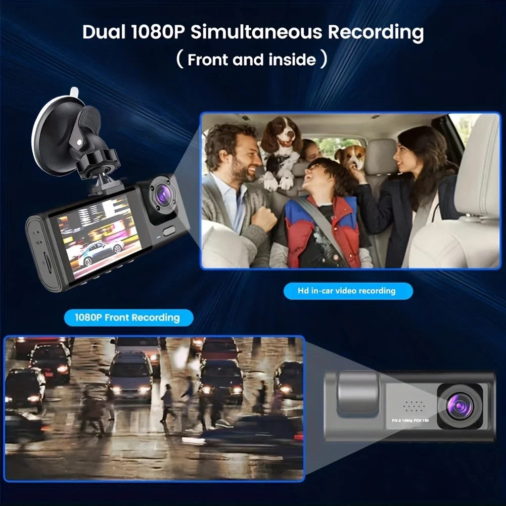 1080P Dual Dash Cam – Front & Interior Car Camera with IR Night Vision, Loop Recording & Wide-Angle Lens