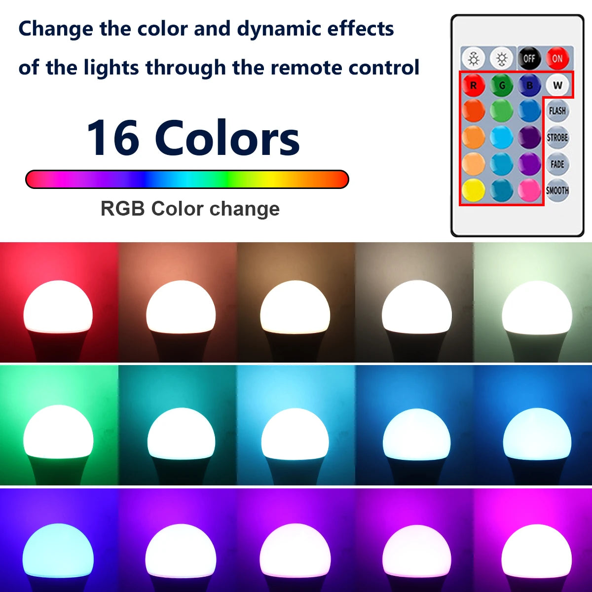 20W RGB LED Light Bulb – Dimmable Color-Changing Lamp with 24-Key Remote Control
