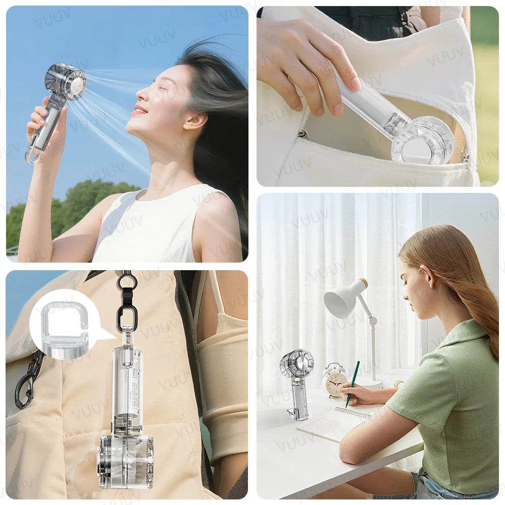 VUUV Portable High Speed Cooling Handheld Fan 2000mAh Rechargeable 100 Wind Speeds Adjustable Mini Foldable Air Fan