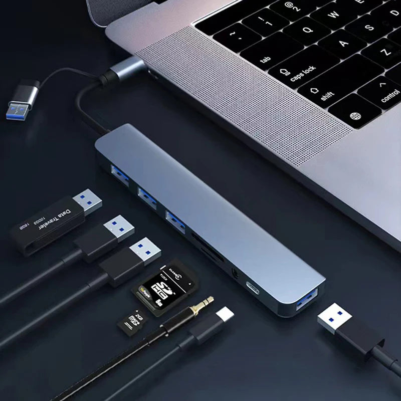 Multifunctional 8-in-2 USB-C Hub for Laptops, Tablets, and Smartphones