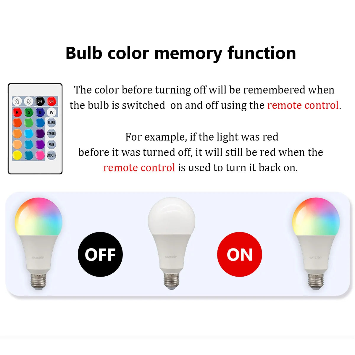 20W RGB LED Light Bulb – Dimmable Color-Changing Lamp with 24-Key Remote Control