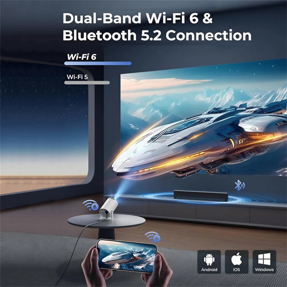 HY300 Smart Portable Projector – Android 11, WiFi 6, Bluetooth 5.0, 4K Support