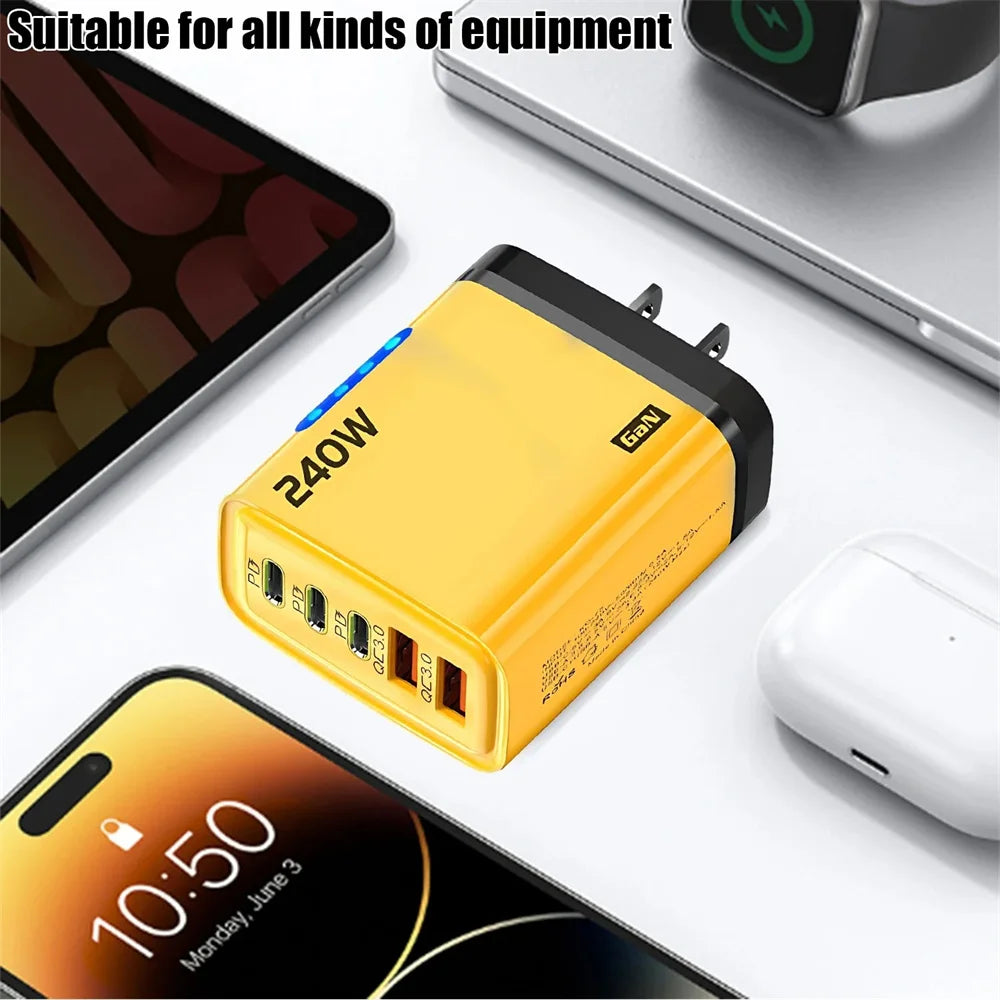 240W GaN 5-Port Fast USB Charger – Multi-Port Wall Adapter for iPhone, Samsung, Xiaomi & More