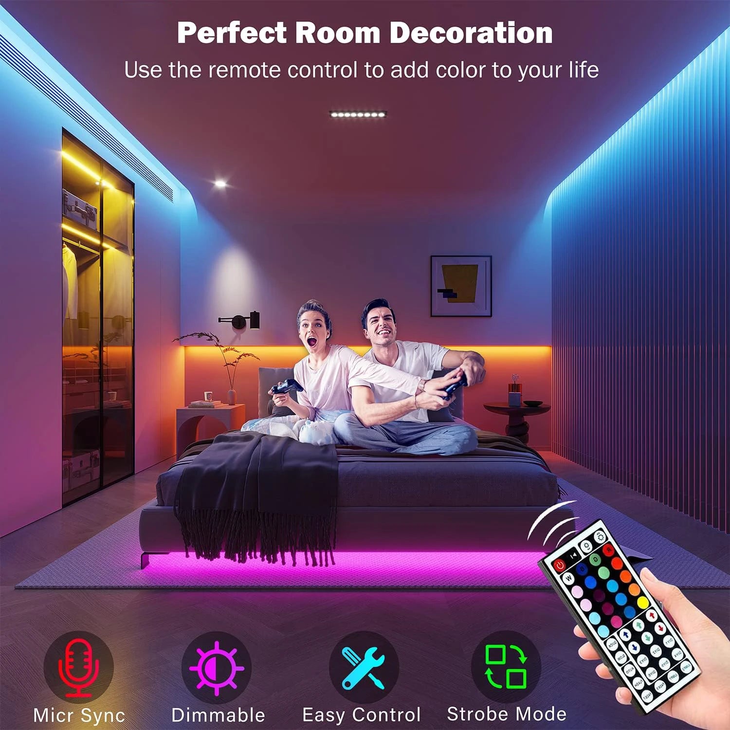 RGB LED Strip Lights – 5M/10M/20M/30M Flexible Light Strip with APP Control for Room Decoration