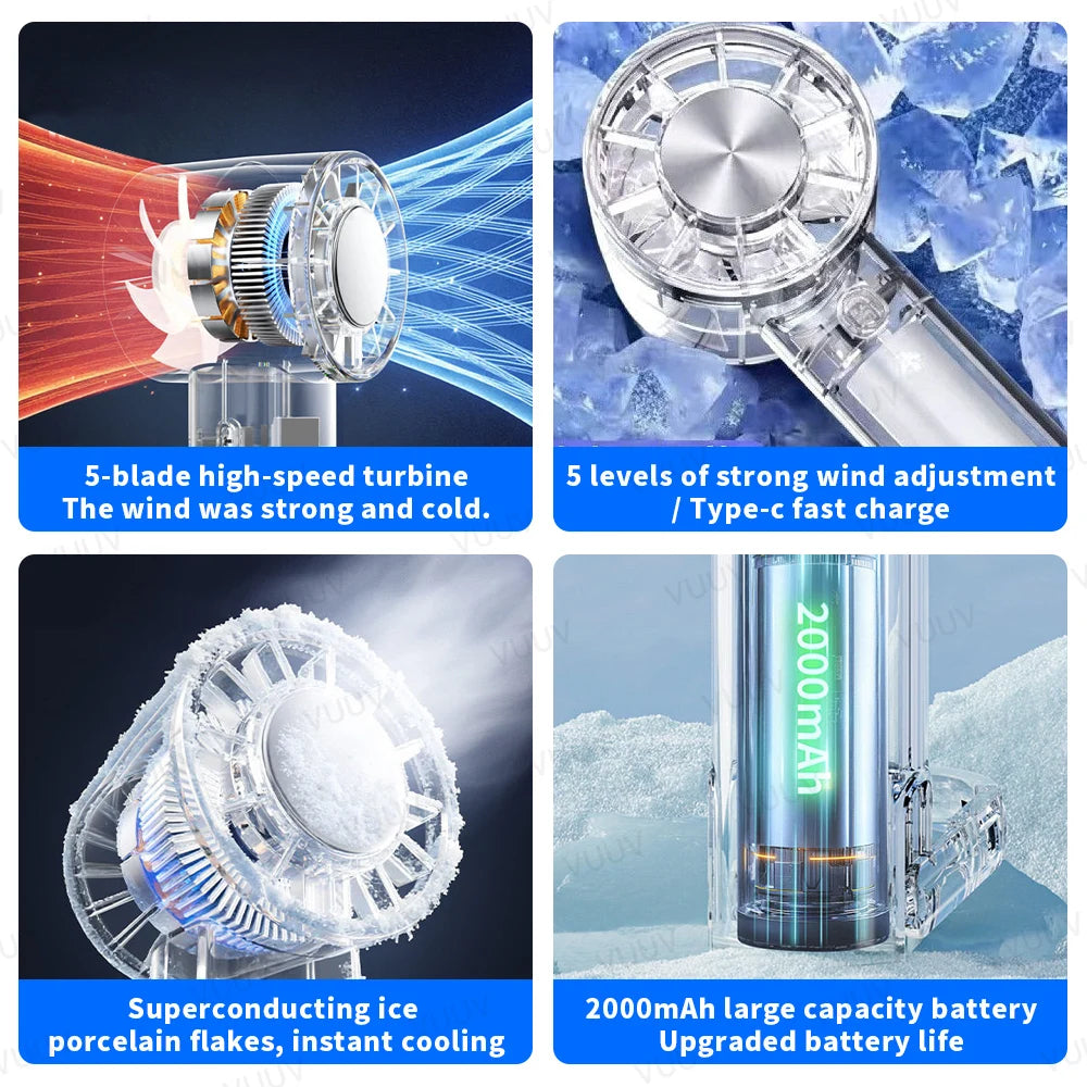 VUUV Portable High Speed Cooling Handheld Fan 2000mAh Rechargeable 100 Wind Speeds Adjustable Mini Foldable Air Fan