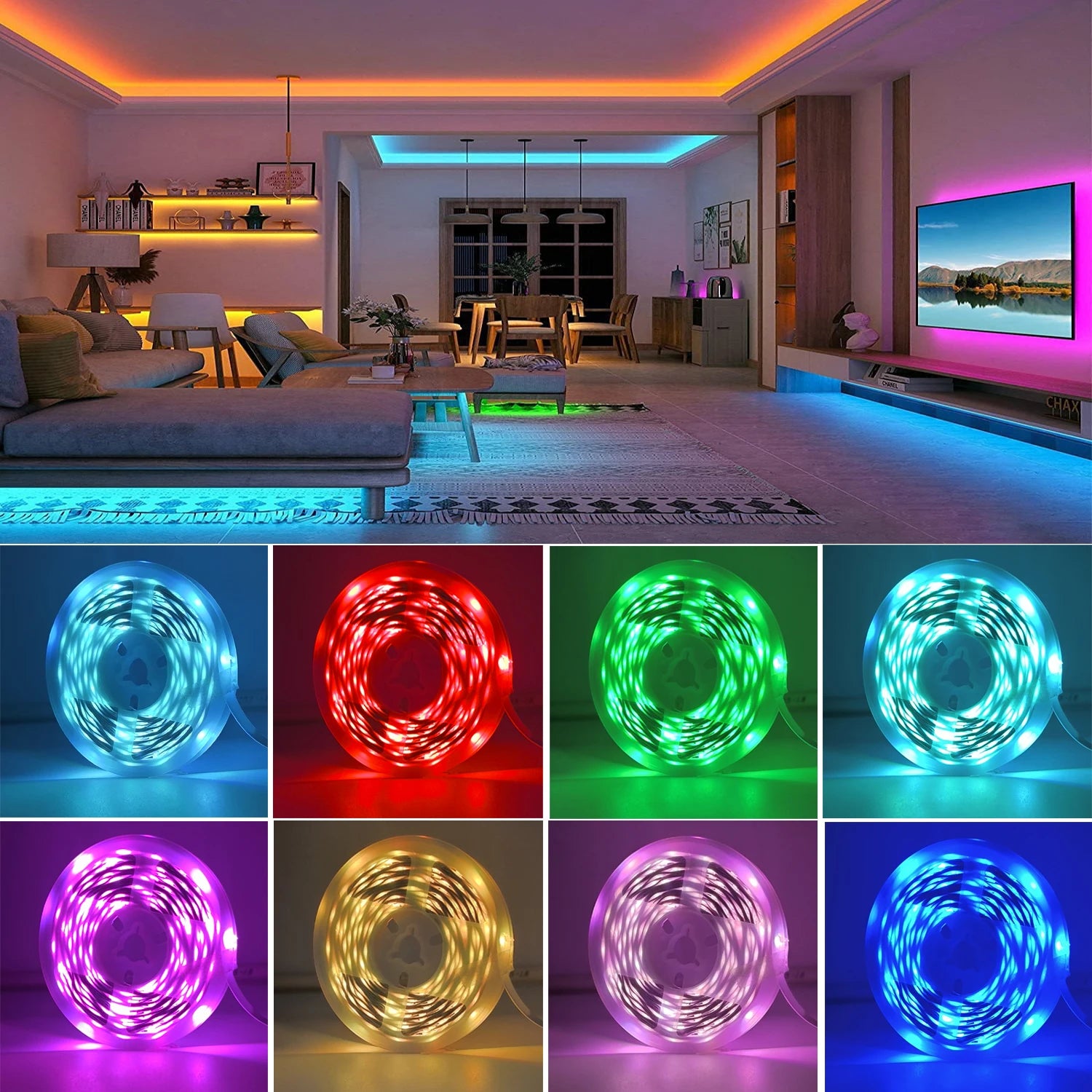 RGB LED Strip Lights – 5M/10M/20M/30M Flexible Light Strip with APP Control for Room Decoration