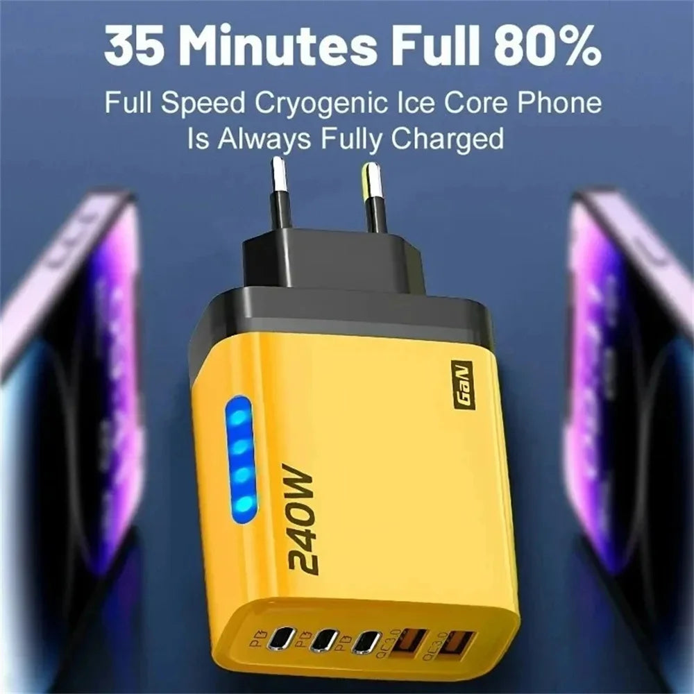 240W GaN 5-Port Fast USB Charger – Multi-Port Wall Adapter for iPhone, Samsung, Xiaomi & More
