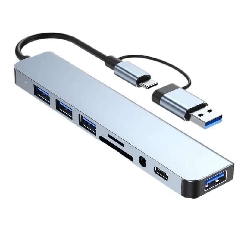 Multifunctional 8-in-2 USB-C Hub for Laptops, Tablets, and Smartphones