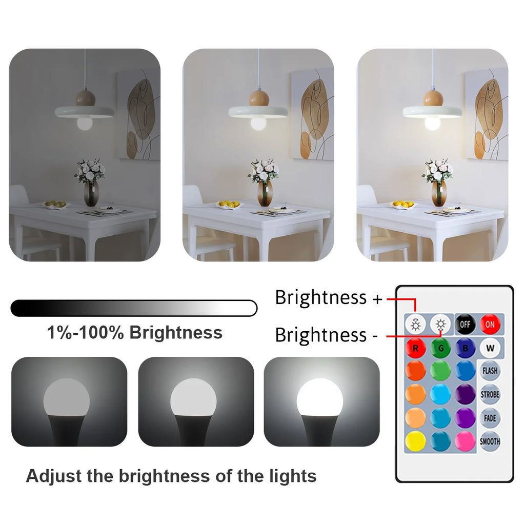 20W RGB LED Light Bulb – Dimmable Color-Changing Lamp with 24-Key Remote Control