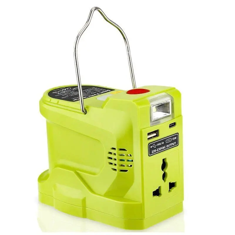200W Power Inverter Generator for Ryobi 18V Lithium Battery,DC 18V To AC 120V 220V Portable Power Station with 280lm LED Light